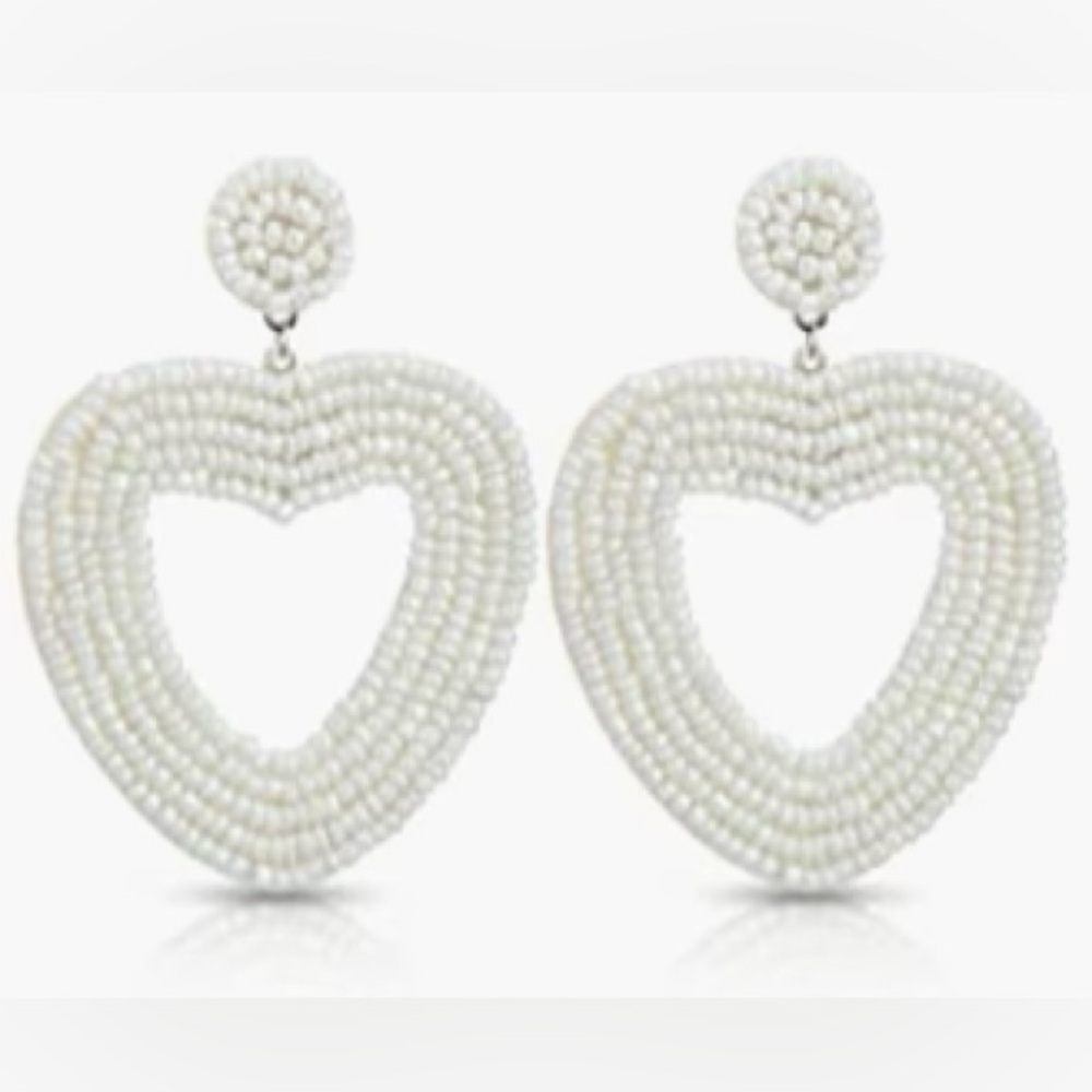 BaubleBar White Beaded Heart Earrings